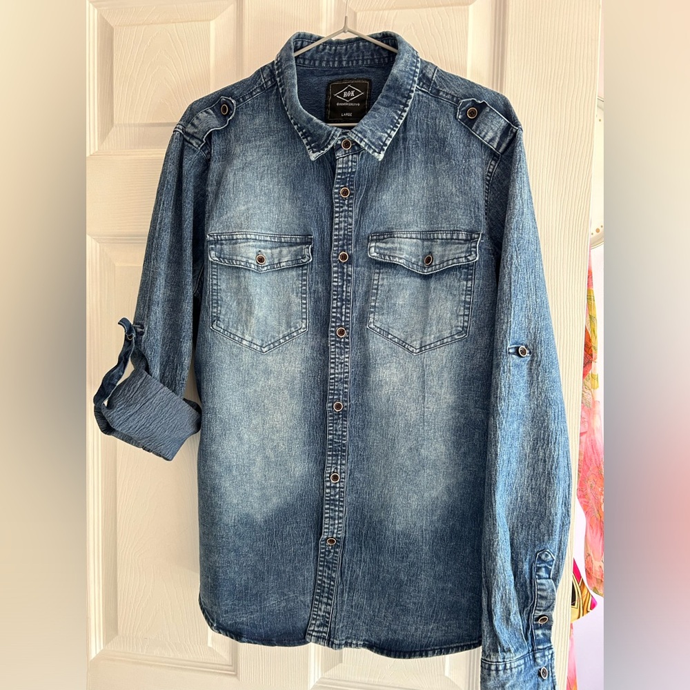 ROK acid wash Jean shirt